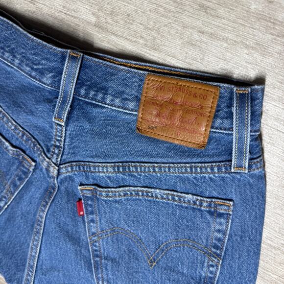 Levi's 501 Premium Denim Shorts Women's 25 Distressed Medium Wash Button Fly - Picture 5 of 8